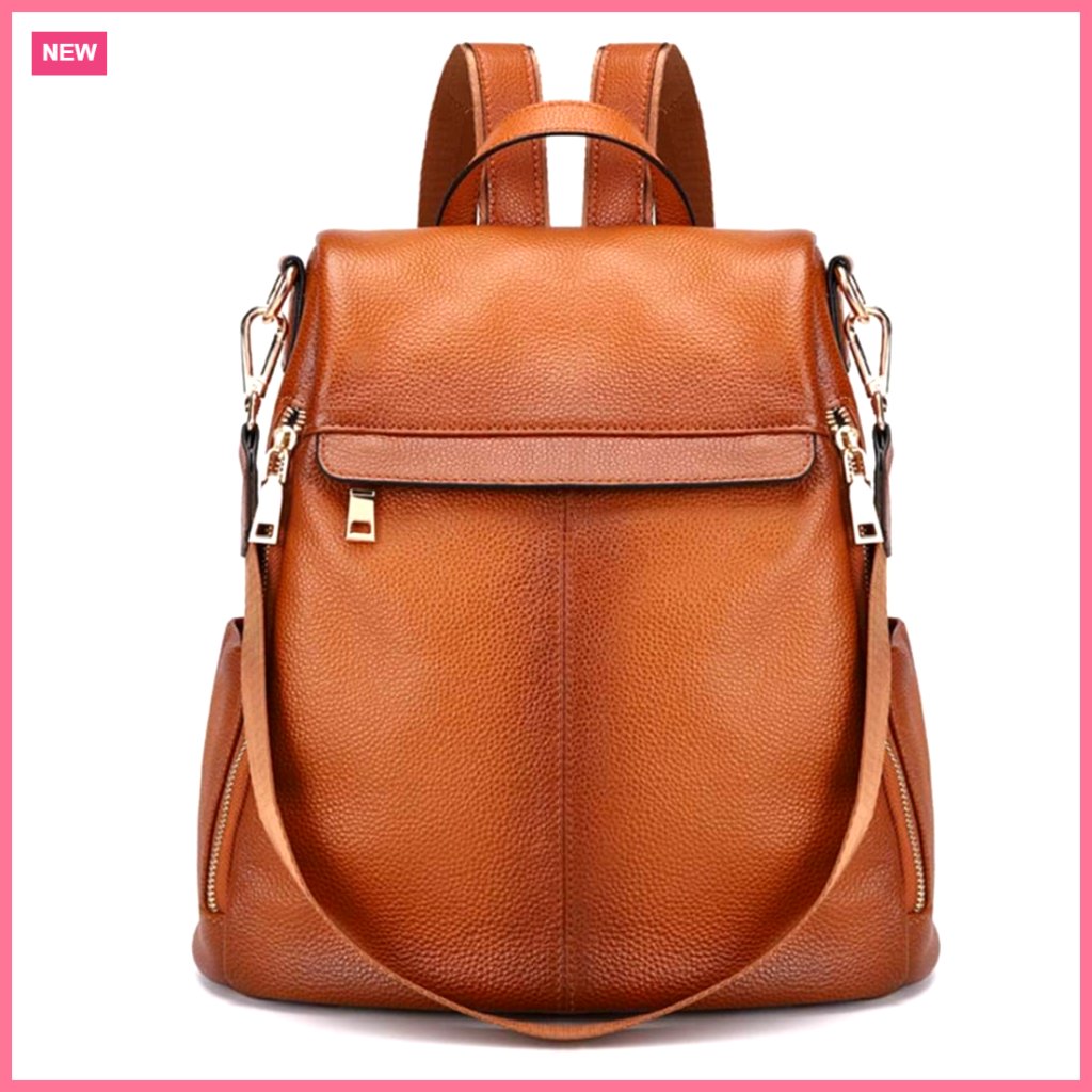Genuine Leather Anti-Theft Backpack Purse With Adjustable Shoulder Straps